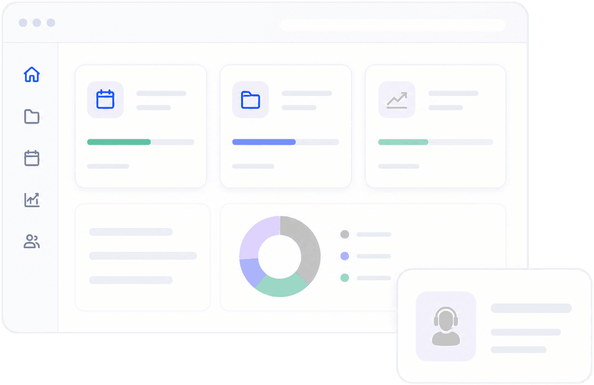 Illustration d'un tableau de bord avec une carte de support client
